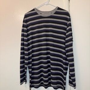 Daniel Buchler Silk & Cotton Luxury Striped Long Sleeve Tee | Blue Gray | Large
